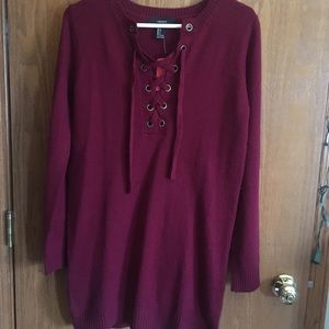 Lace up mini sweater dress